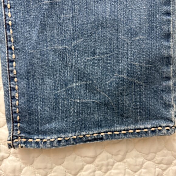 Petrol Distressed Denim Jeans 29x34 bootcut flare Low Rise Size 8 - Picture 6 of 16